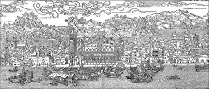Historic drawing, cityscape of Venice