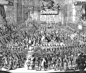 Historic drawing, the coronation ceremony of William III