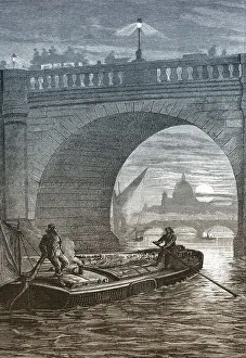 Historic drawing, nightly boat trip on the River Thames
