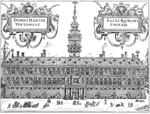 Historic drawing, the office building of the Hanseatic League in Antwerp