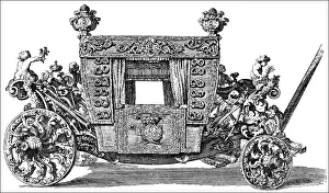 Historic drawing, the pompous coach of James II of England