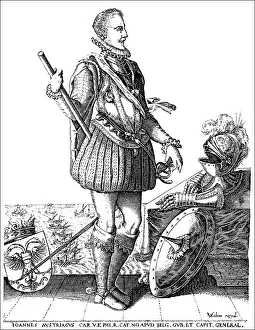 Historic drawing, portrait of Don Juan de Austria or knight John of Austria