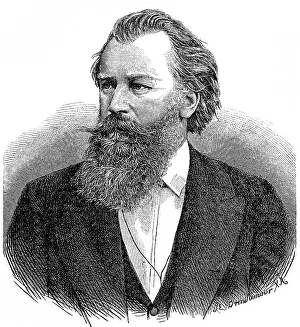 Historic drawing, portrait of Johannes Brahms