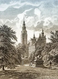 Historic drawing, Rosenborg Castle or Rosenborg Slot in Copenhagen
