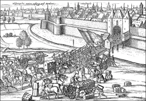 Historic drawing, the Spaniards leaving the Netherlands