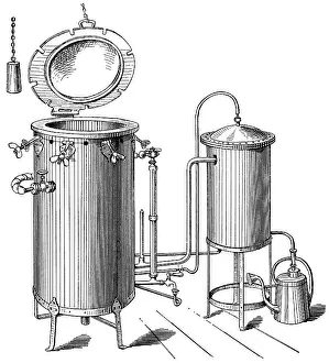 Historic drawing, steam sterilizer based on Schimmelbusch