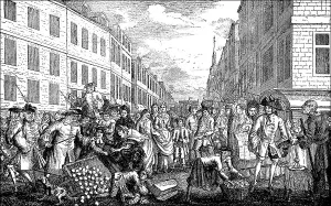 Historic drawing, street scene
