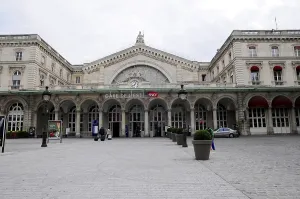 Historic facade of the Gare de l'Est railway station in Paris