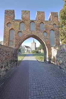Historic Heath Gate with town wall and building with stepped gable