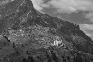 The historic Hotel Weisshorn, black and white photograph