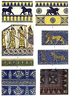 Historic illustration, Babylonian-Assyrian ornaments