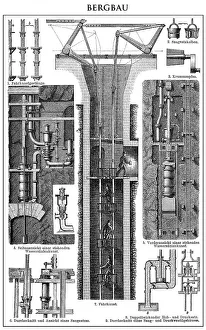 Historic illustration, mining operations in the 19th Century