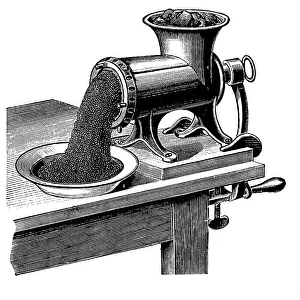 Historic kitchen utensils, meat slicer