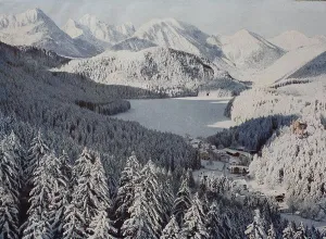Historic photo around 1880 of Hohenschwangau Castle in winter