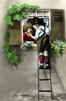 Historic photo, boy and girl flirting, ca. 1915