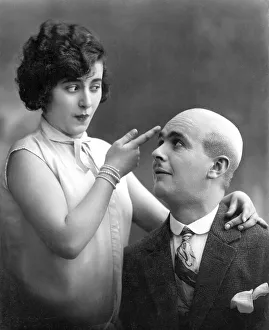 Historic photo, woman and bald man