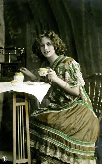 Historic photo, woman drinking tea, ca. 1910
