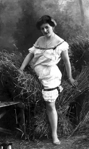 Historic photo, woman in underwear in the hay
