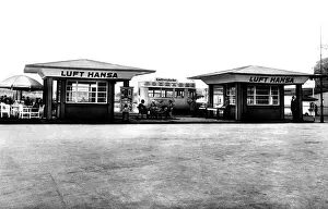Historic photograph, airport with Lufthansa advertisment