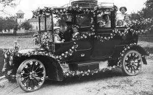 Historic photograph, car decorated with flowers