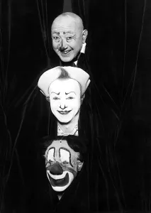 Historic photograph, three clowns, around 1924