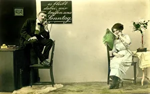 Historic photograph, couple phoning
