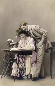 Historic photograph, couple with a sewing machine