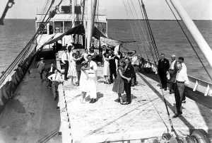 Historic photograph, couples dancing on a ship
