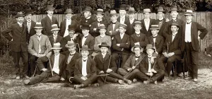 Historic photograph, group of men wearing hats
