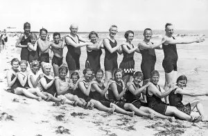 Historic photograph, happy group of swimmers