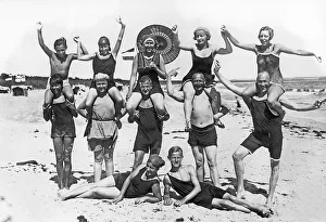 Historic photograph, happy group of swimmers