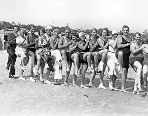 Historic photograph, happy group of swimmers