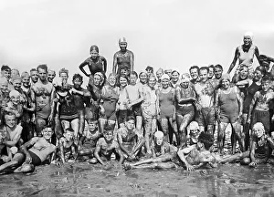 Historic photograph, happy group of swimmers
