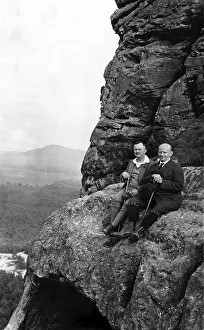 Historic photograph, two hikers in Saxon Switzerland