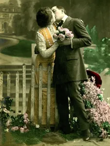 Historic photograph, lovers kissing, ca. 1915