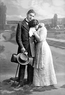 Historic photograph, lovers, woman crying