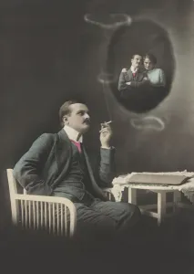 Historic photograph, man thinking of his beloved