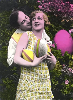 Historic photograph, man and woman with Easter eggs