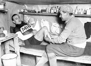 Historic photograph, massage after a bicycle race