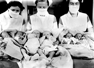 Historic photograph, nurses with newborn children