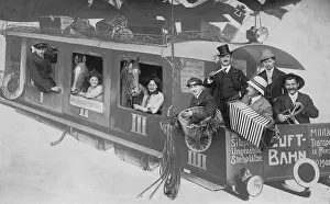 Historic photograph, people on a cardboard train