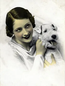 Historic photograph, woman with a Foxterrier