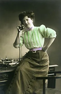 Historic photograph, woman phoning, around 1905