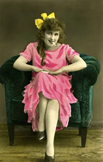 Historic photograph, woman smoking, around 1915