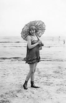 Historic photograph, woman wearing a bathing dress