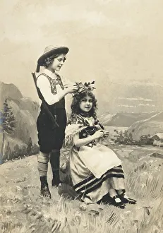 Historic postcard about 1900 Germany couple in costume of the Alps