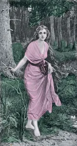 Historic postcard about 1900 Germany forest fairy