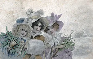 Historic postcard about 1900 Three Graces girls in cloth about 1900