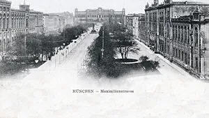 Historic postcard about 1900 Munich Bavaria Germany Maximilian street with Maximilianeum in the background