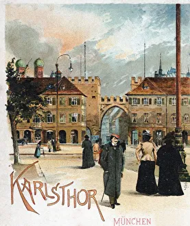 Historic postcard about 1900 Munich Karlstor Charles gate Germany